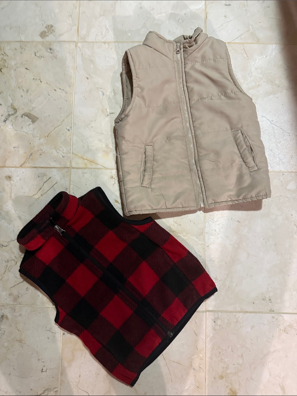 Set of two Kids Vest Duo - Beige & Red Buffalo Plaid